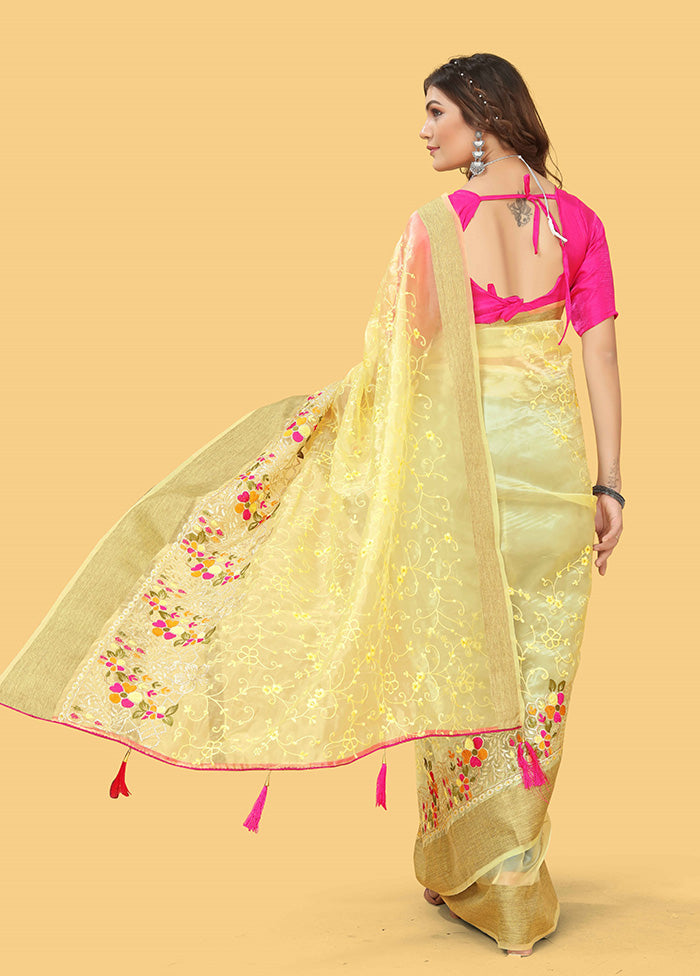 Yellow Organza Saree With Blouse Piece