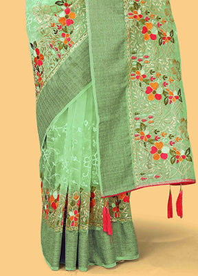 Green Organza Saree With Blouse Piece