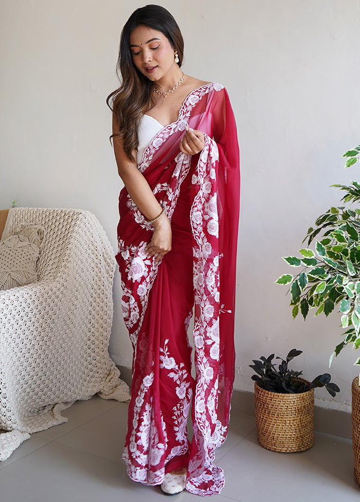 Red Organza Saree With Blouse Piece