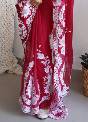 Red Organza Saree With Blouse Piece