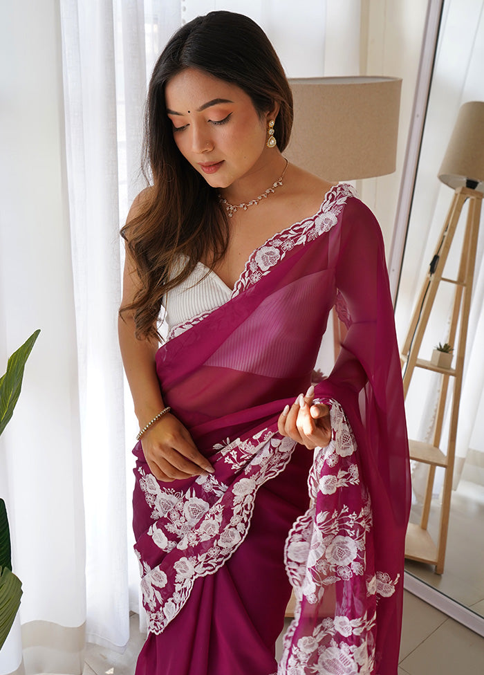 Purple Organza Saree With Blouse Piece