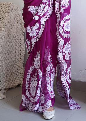 Purple Organza Saree With Blouse Piece