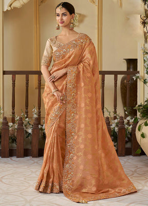 Orange Spun Silk Saree With Blouse Piece