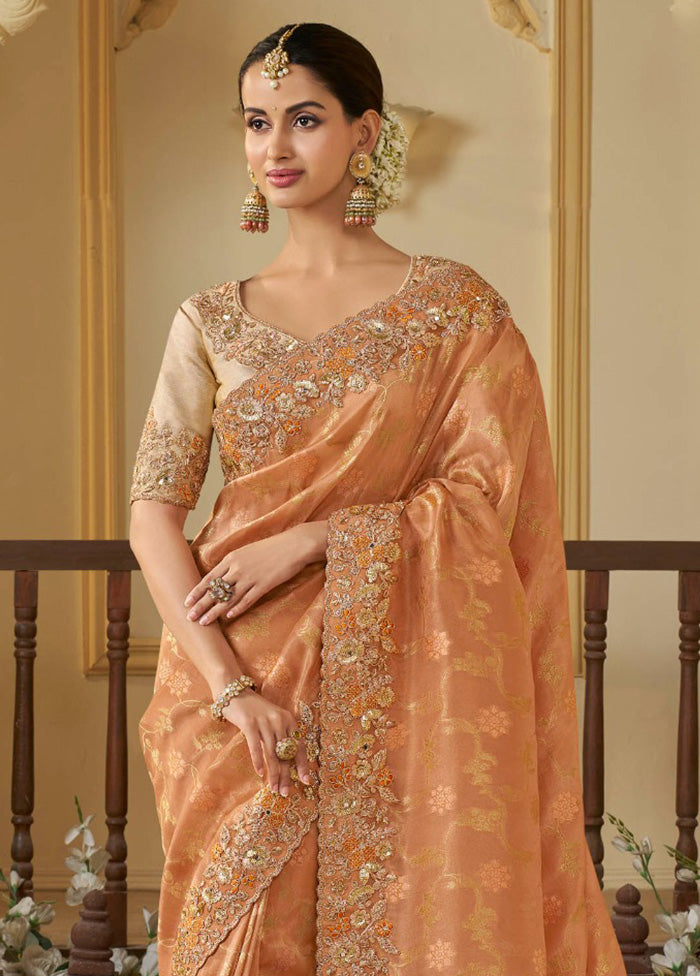 Orange Spun Silk Saree With Blouse Piece