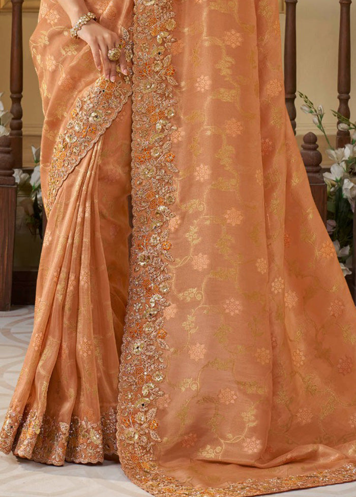 Orange Spun Silk Saree With Blouse Piece