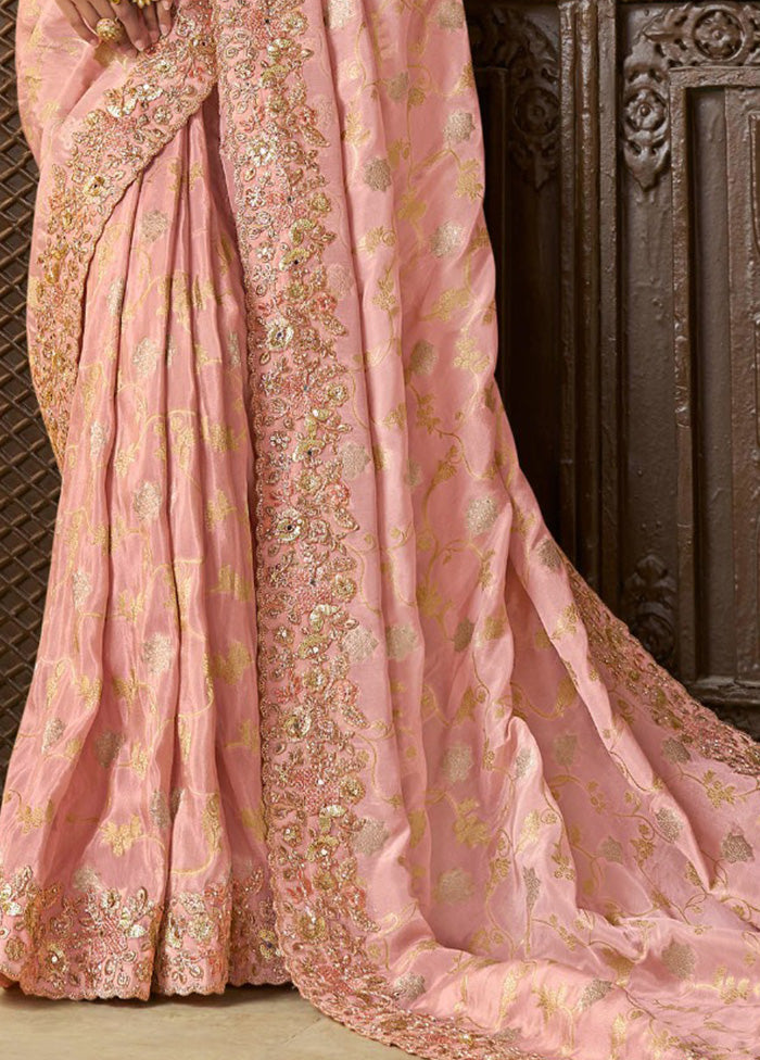 Baby Pink Spun Silk Saree With Blouse Piece