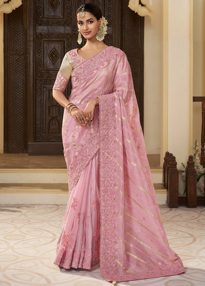 Pink Spun Pure Silk Saree With Blouse Piece