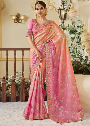 Pink Spun Silk Saree With Blouse Piece