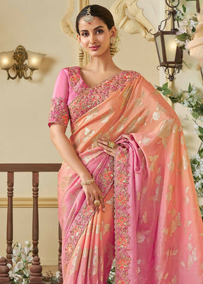 Pink Spun Silk Saree With Blouse Piece