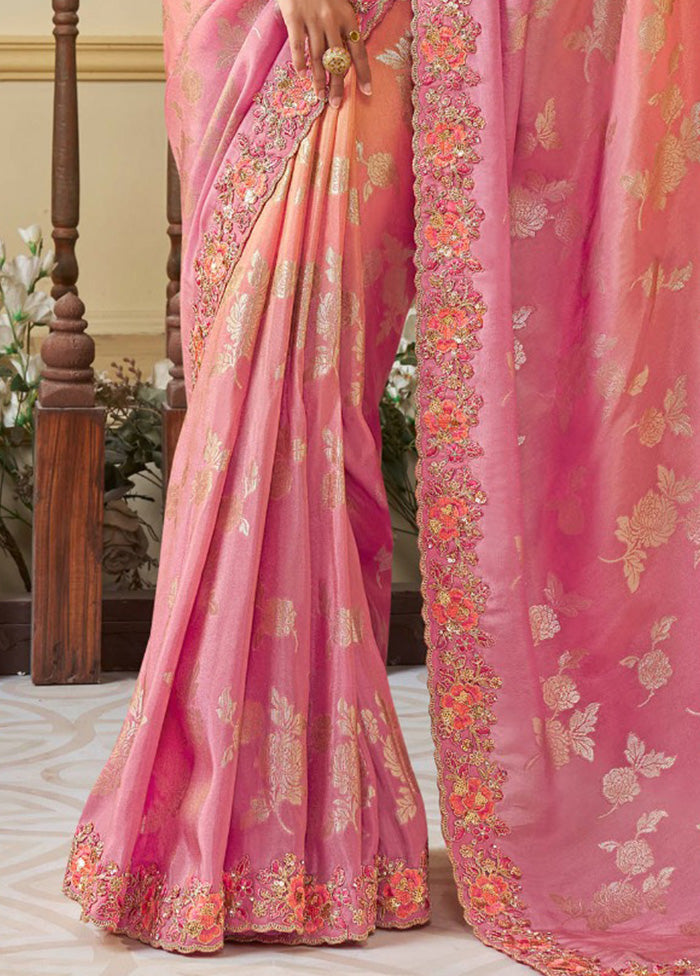 Pink Spun Silk Saree With Blouse Piece