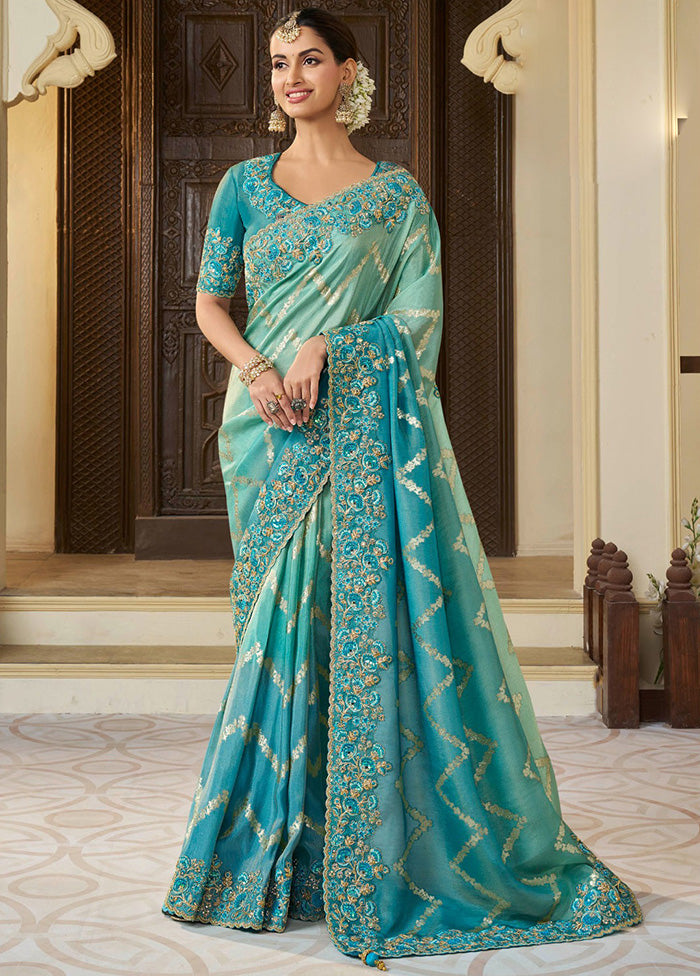 Rama Spun Silk Saree With Blouse Piece