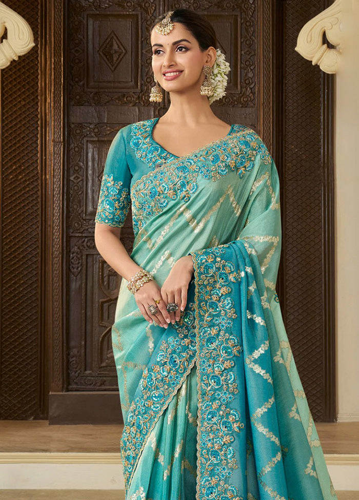 Rama Spun Silk Saree With Blouse Piece