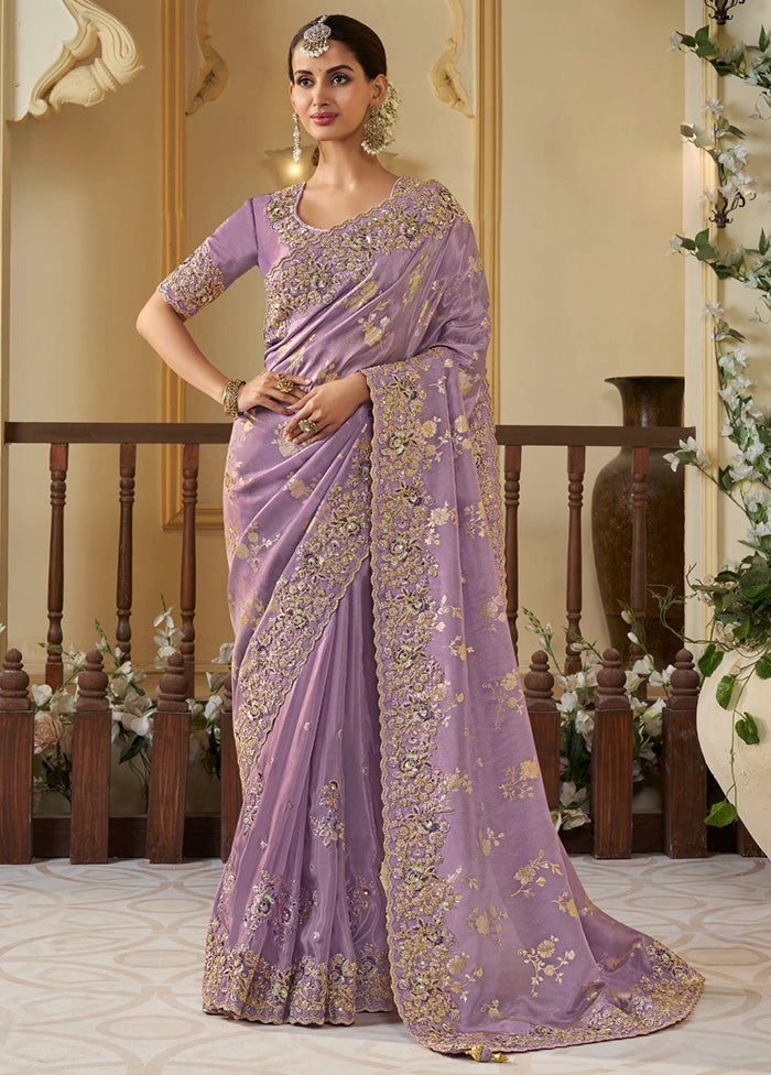 Purple Spun Pure Silk Saree With Blouse Piece