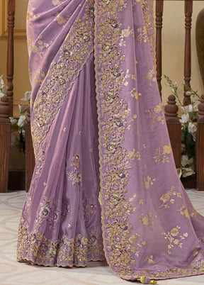 Purple Spun Pure Silk Saree With Blouse Piece