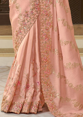 Peach Spun Pure Silk Saree With Blouse Piece