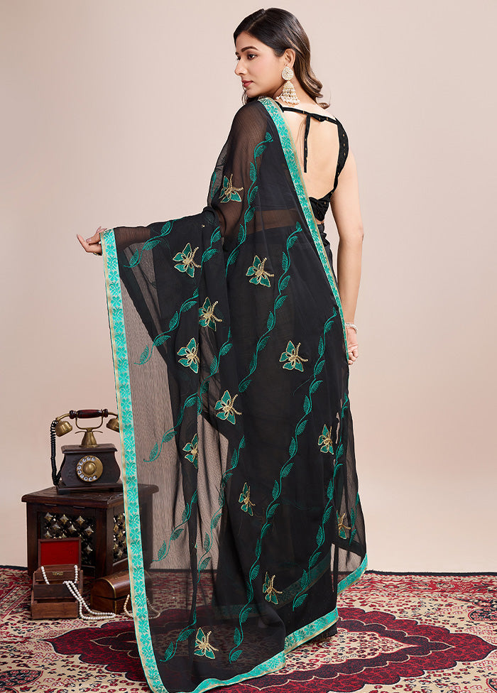 Black Georgette Saree With Blouse Piece