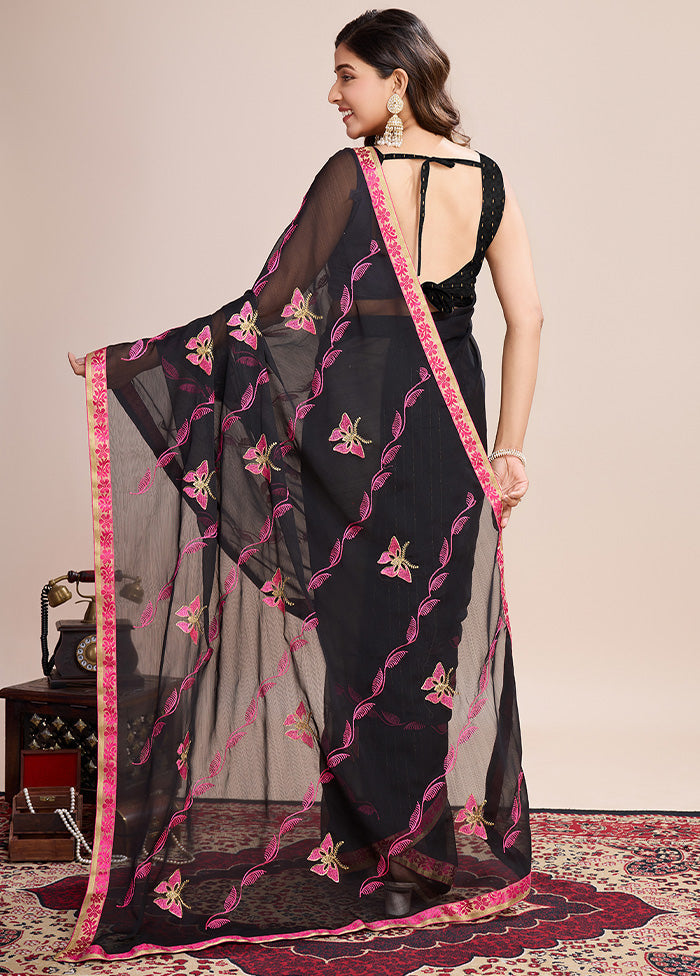 Black Georgette Saree With Blouse Piece