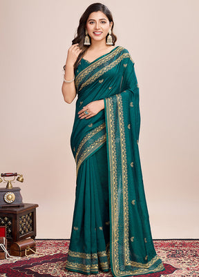 Rama Spun Silk Saree With Blouse Piece