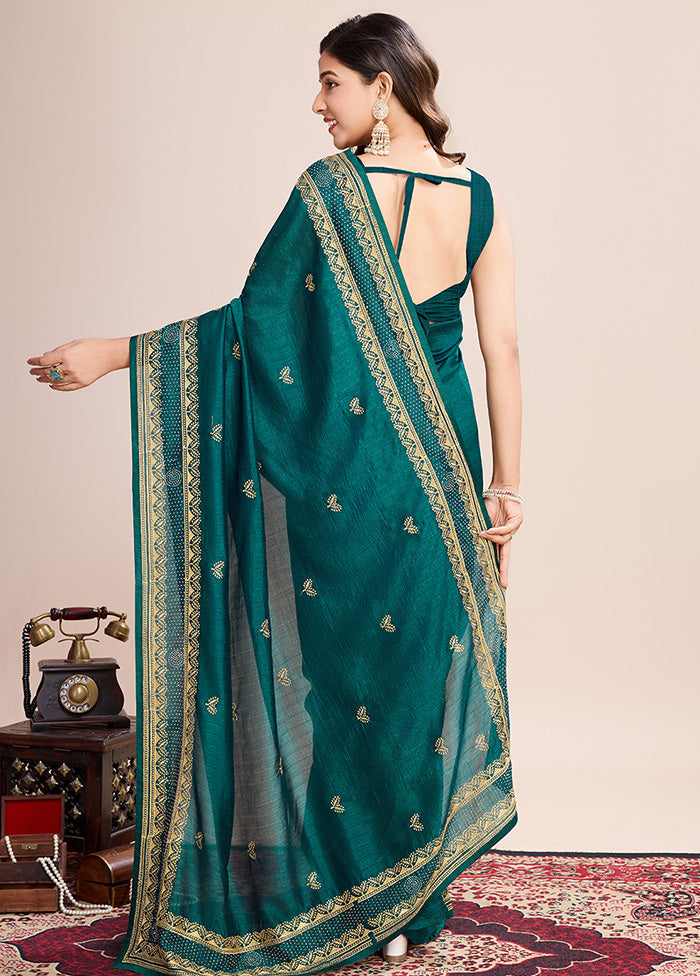 Rama Spun Silk Saree With Blouse Piece