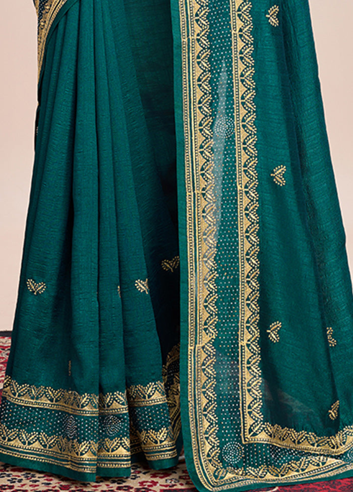 Rama Spun Silk Saree With Blouse Piece