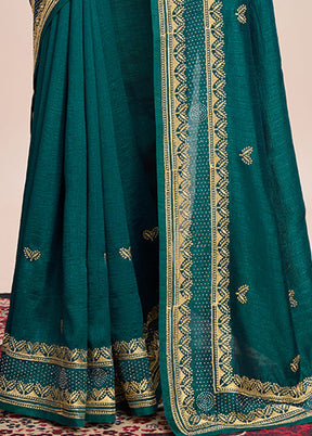 Rama Spun Silk Saree With Blouse Piece