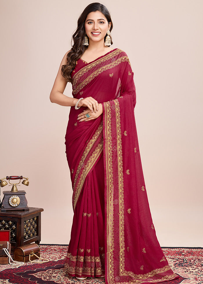 Red Spun Silk Saree With Blouse Piece