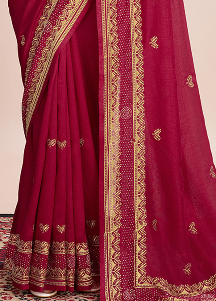 Red Spun Silk Saree With Blouse Piece