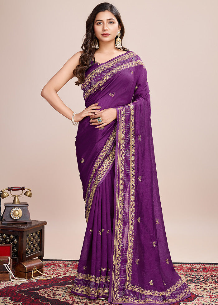 Voilet Spun Silk Saree With Blouse Piece