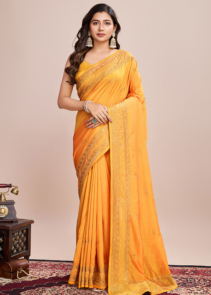 Mustard Spun Silk Saree With Blouse Piece