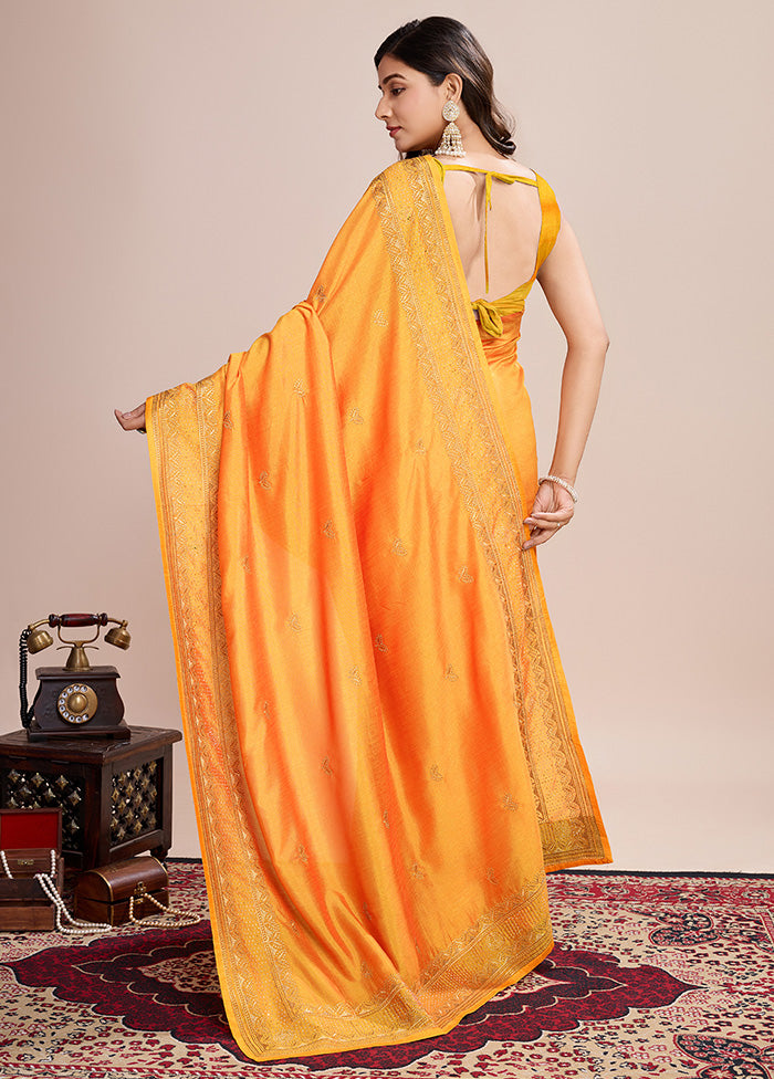 Mustard Spun Silk Saree With Blouse Piece