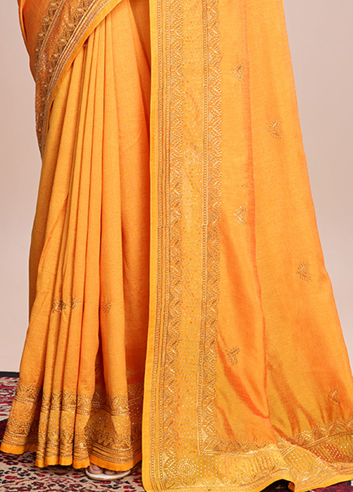 Mustard Spun Silk Saree With Blouse Piece