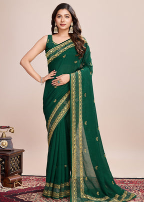 Green Spun Silk Saree With Blouse Piece