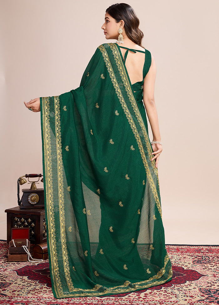 Green Spun Silk Saree With Blouse Piece