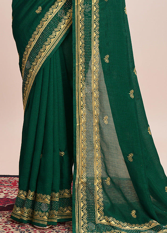 Green Spun Silk Saree With Blouse Piece