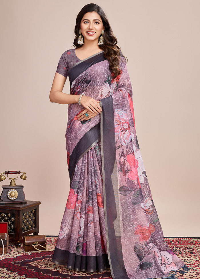 Multicolor Linen Silk Saree With Blouse Piece