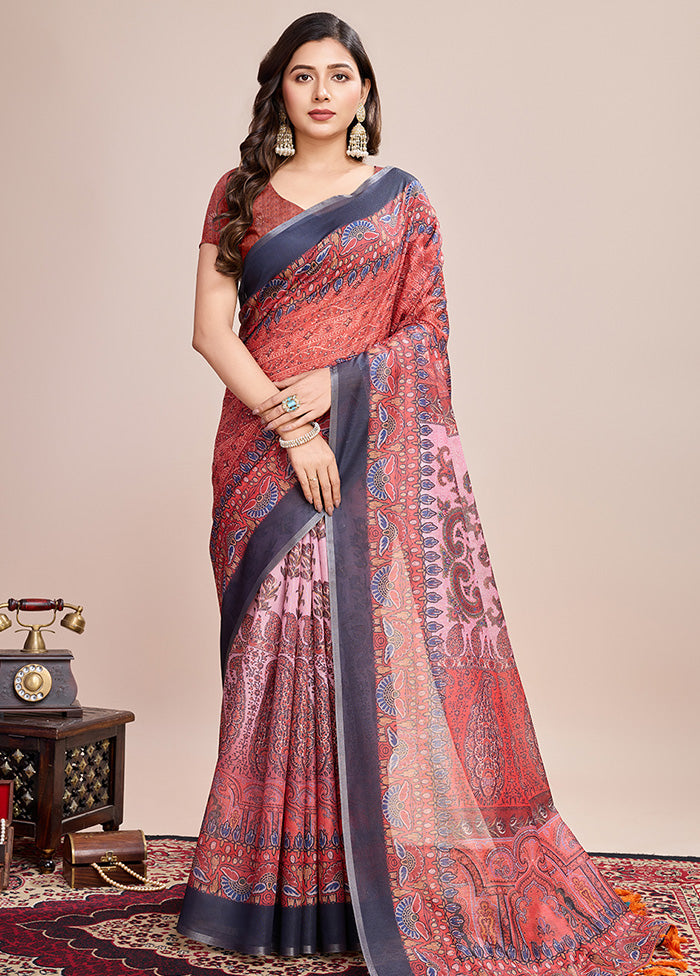 Multicolor Linen Silk Saree With Blouse Piece