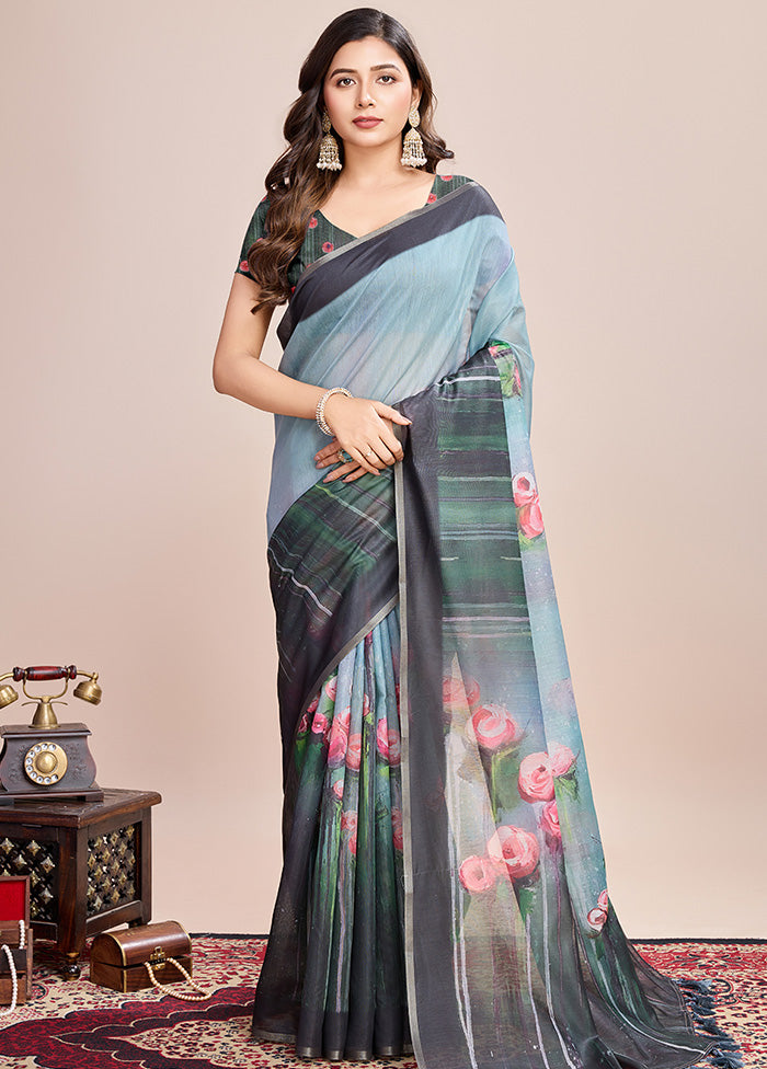 Multicolor Linen Silk Saree With Blouse Piece