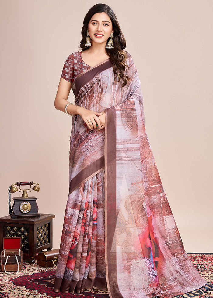 Multicolor Linen Silk Saree With Blouse Piece