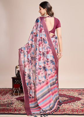 Multicolor Linen Silk Saree With Blouse Piece