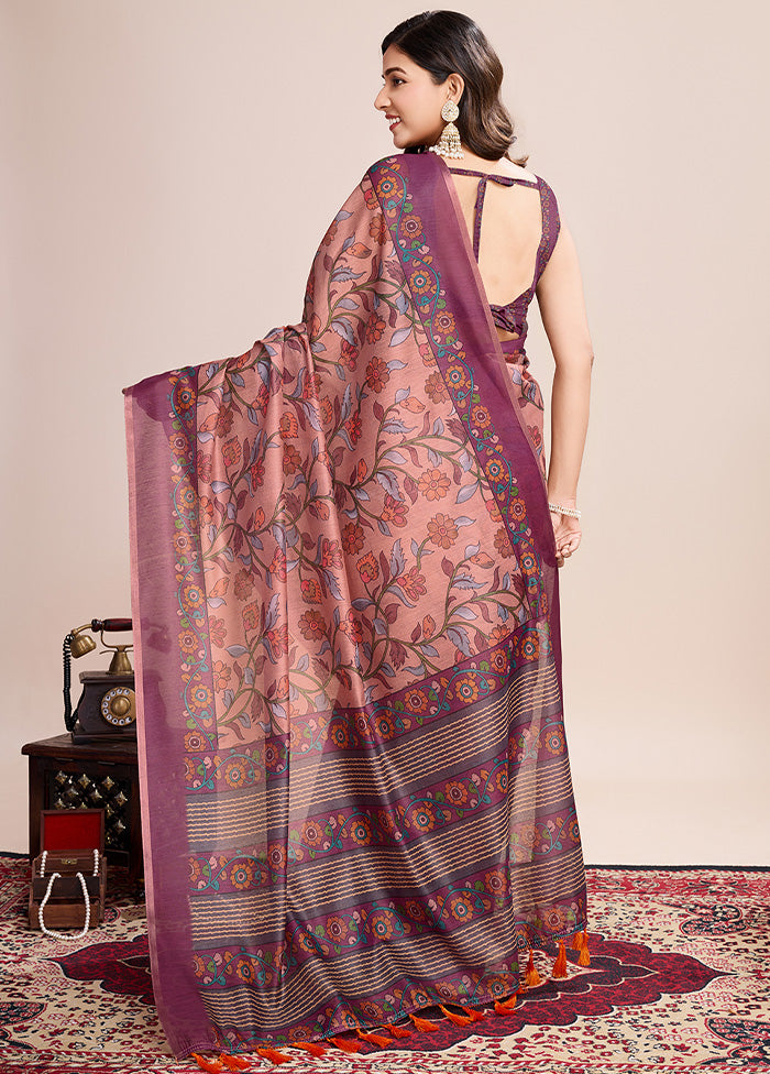 Multicolor Linen Silk Saree With Blouse Piece