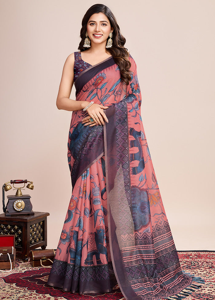 Multicolor Linen Silk Saree With Blouse Piece