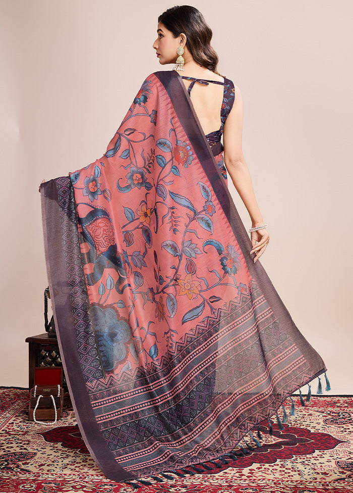 Multicolor Linen Silk Saree With Blouse Piece