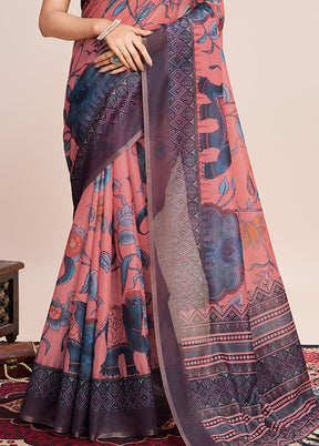 Multicolor Linen Silk Saree With Blouse Piece