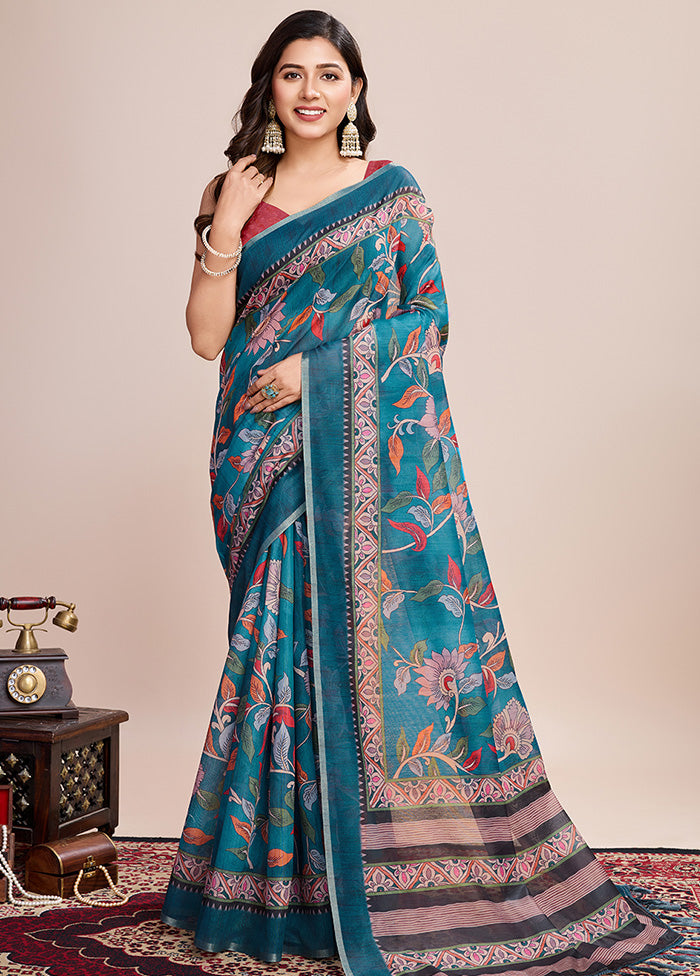 Multicolor Linen Silk Saree With Blouse Piece