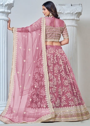 3 Pc Pink Net Semi Stitched Lehenga Set