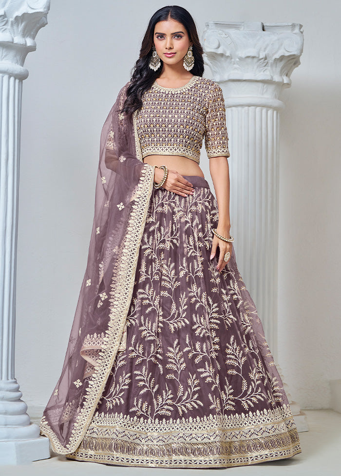 3 Pc Lavender Net Semi Stitched Lehenga Set