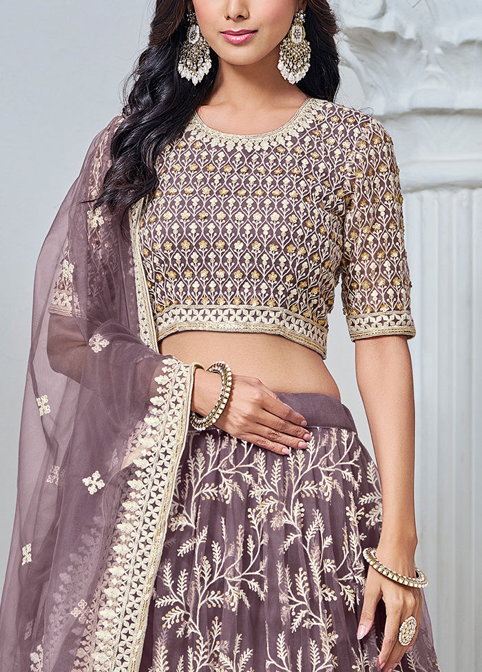 3 Pc Lavender Net Semi Stitched Lehenga Set