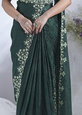 Green Satin Silk Saree With Blouse Piece