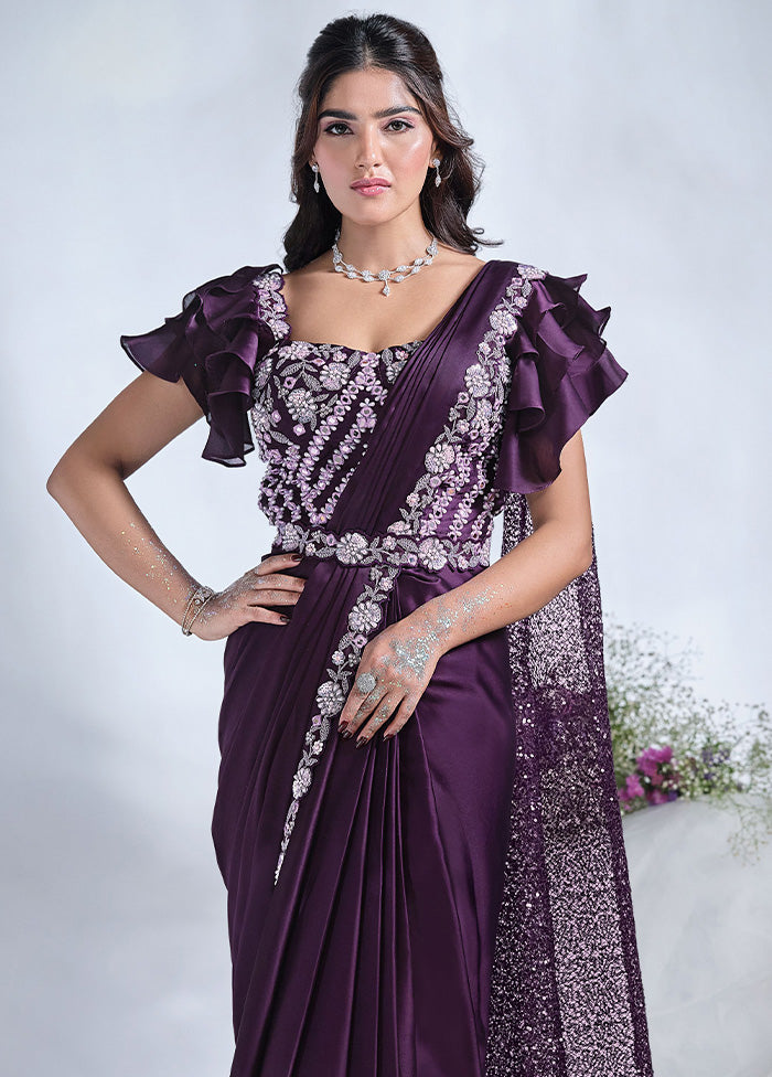 Purple Crepe Silk Saree With Blouse Piece