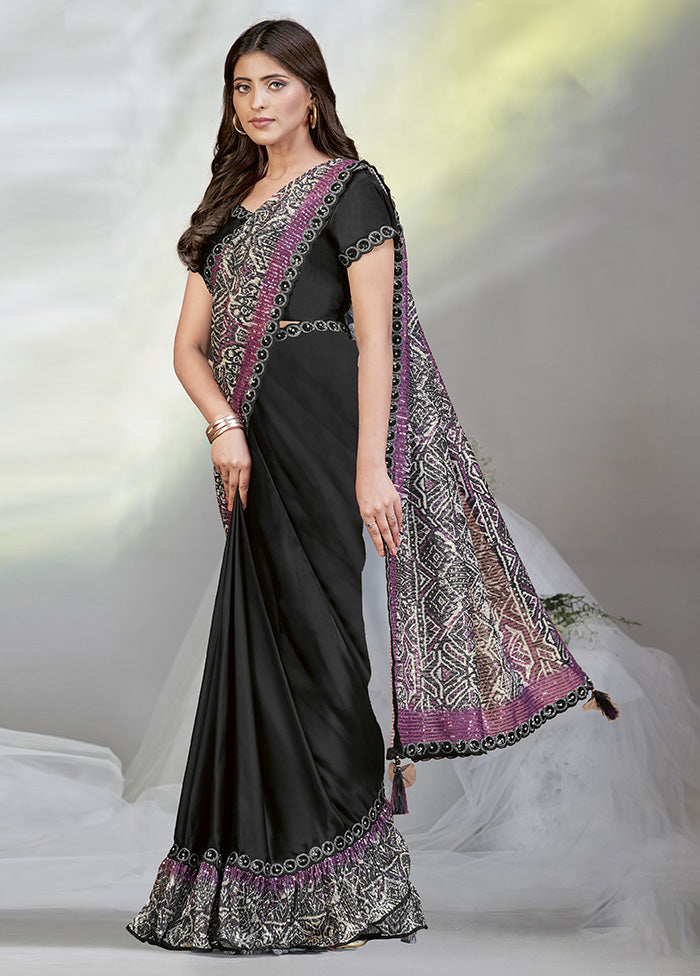 Black Crepe Silk Saree With Blouse Piece